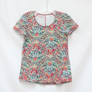 T by Talbots Scoop neck T-shirt XS cotton maximalist athleisure colorful stretch